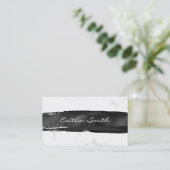 Carte De Visite Brush noir Stroke Silver Blanc Foil Marbre (Debout devant)