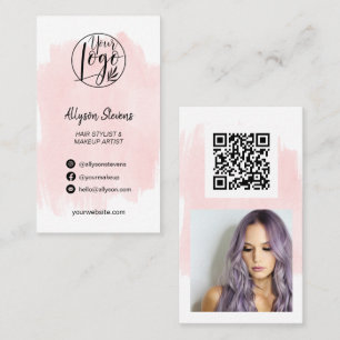 Carte De Visite Brush rose brosse cheveux maquillage photo logo qr