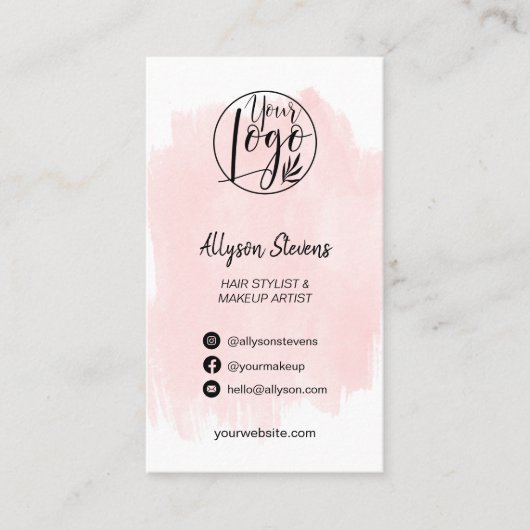 Carte De Visite Brush rose brosse cheveux maquillage photo logo qr (Devant)