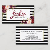 Carte De Visite Brush Script Floral Bourgogne Lashes (Devant / Derrière)
