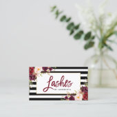 Carte De Visite Brush Script Floral Bourgogne Lashes (Debout devant)