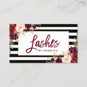 Carte De Visite Brush Script Floral Bourgogne Lashes