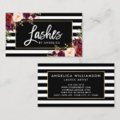 Carte De Visite Brush Script Lashes Brisé Bourgogne Floral (Devant / Derrière)