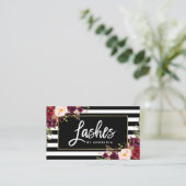 Carte De Visite Brush Script Lashes Brisé Bourgogne Floral (Debout devant)