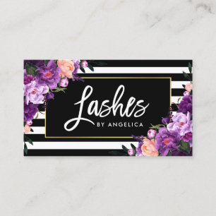 Carte De Visite Brush Script Lashes Strié Purple Floral