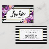 Carte De Visite Brush Script Purple Floral Lashes (Devant / Derrière)