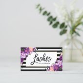 Carte De Visite Brush Script Purple Floral Lashes (Debout devant)