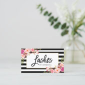 Carte De Visite Brush Script Rose Floral Lashes (Debout devant)