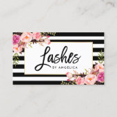 Carte De Visite Brush Script Rose Floral Lashes (Devant)