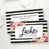 Carte De Visite Brush Script Rose Floral Lashes