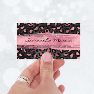 Carte De Visite Brush Spot Leopard noir et rose