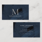 Carte De Visite Brush Stroke Blue Masculine Double Monogramme (Devant / Derrière)