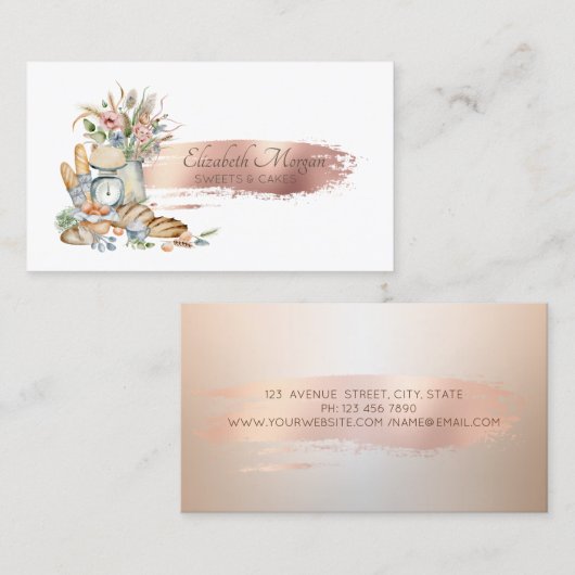 Carte De Visite Brush Stroke Floral Rustic Preads (Devant / Derrière)