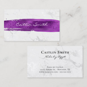 Carte De Visite Brush violet Stroke Silver White Foil Marbre