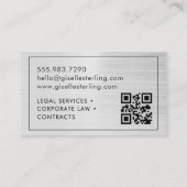 Carte De Visite Brushed Metal Lawyer Attorney at Law QR Code (Dos)