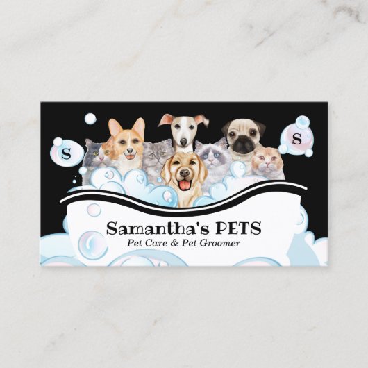Carte De Visite Bubble Chiens Chats Spa Sitter Groom PetCare (Devant)