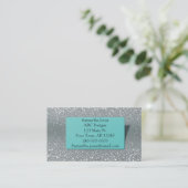 Carte De Visite Budget Turquoise & Parties scintillant argent Code (Debout devant)