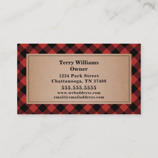 Carte De Visite Buffalo Plaid Ax Tree Service Bois de chauffage (Dos)