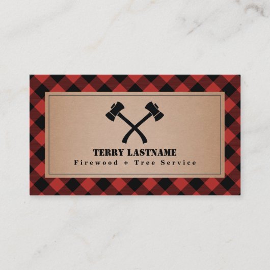 Carte De Visite Buffalo Plaid Ax Tree Service Bois de chauffage (Devant)
