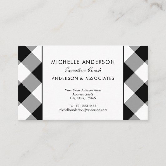 Carte De Visite Buffalo Plaid Moderne Entreprise Noir et Blanc (Devant)