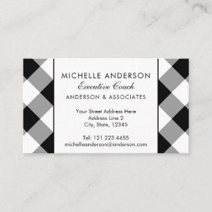 Carte De Visite Buffalo Plaid Moderne Entreprise Noir et Blanc