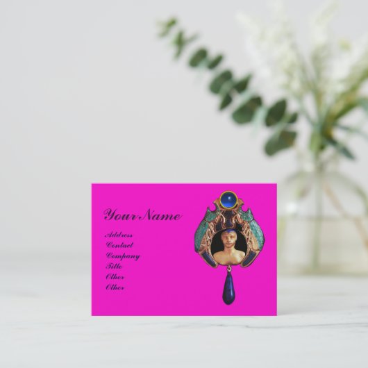 Carte De Visite Bug dame, Lapin, Monogramme en pierre bleue rose (Debout devant)
