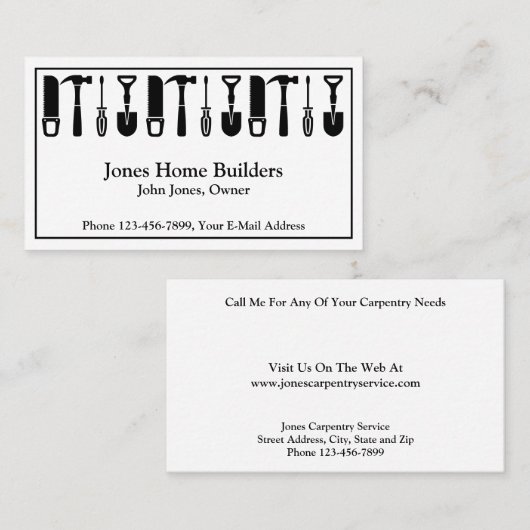 Carte De Visite Builder Contractor Construction Business Card (Devant / Derrière)