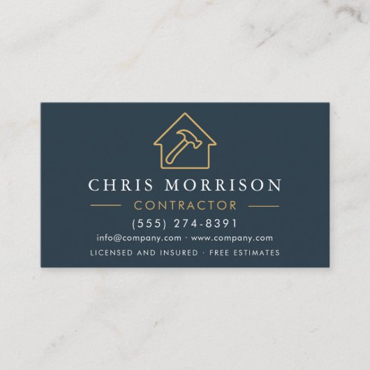 Carte De Visite Building Construction Blue Gold QR Code (Devant)