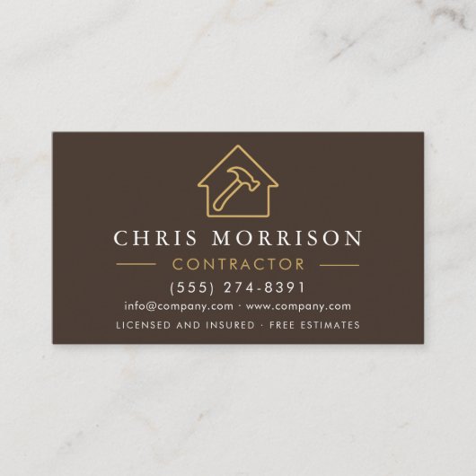 Carte De Visite Building Construction Brown Gold QR Code (Devant)