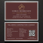 Carte De Visite Building Construction Burgundy Faux Metal QR Code