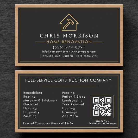 Carte De Visite Building Construction Home Renovation Wood QR Code