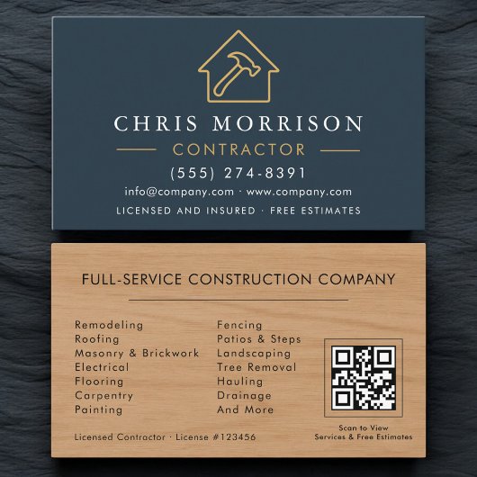 Carte De Visite Building Construction QR Code Wood Grain