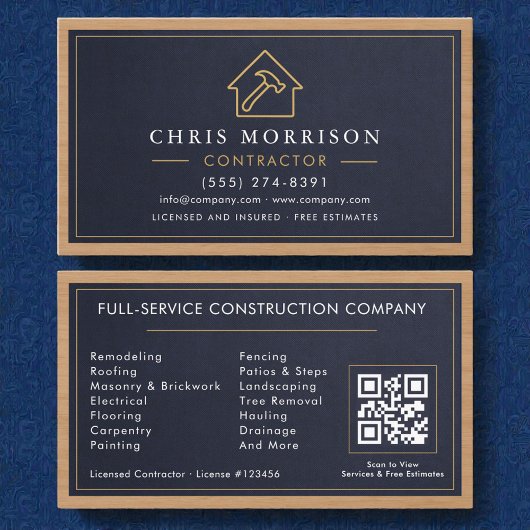 Carte De Visite Building Construction Stone Navy Blue Gold Wood