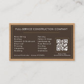 Carte De Visite Building Construction Wood QR Code (Dos)
