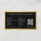 Carte De Visite Building Contractor Black Gold Metal QR Code (Dos)