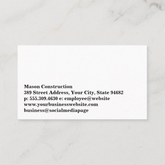 Carte De Visite Bulldozer | Construction | Entrepreneur (Dos)