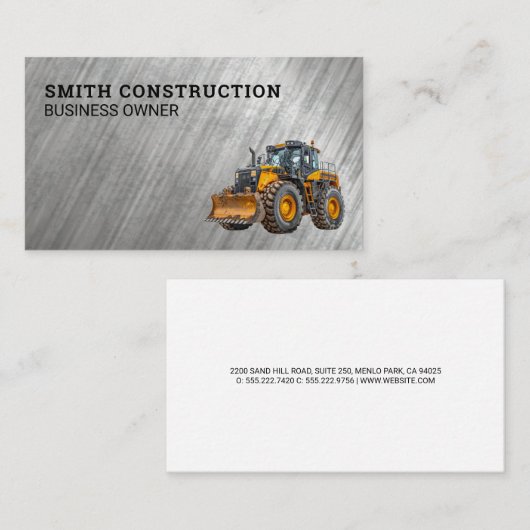 Carte De Visite Bulldozer de construction |  (Devant / Derrière)
