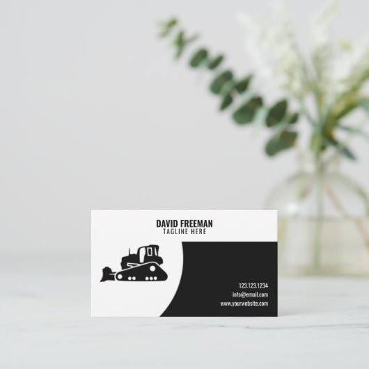 Carte De Visite Bulldozer de construction noir et blanc unique (Debout devant)