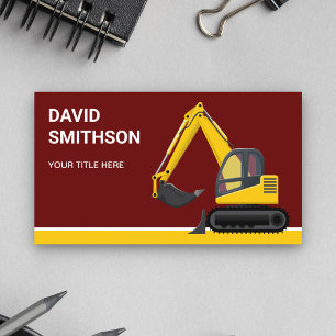 Carte De Visite Bulldozer de construction rouge foncé Excavatrice