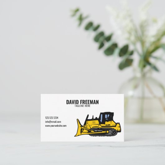 Carte De Visite Bulldozer de machine de construction blanche simpl (Debout devant)