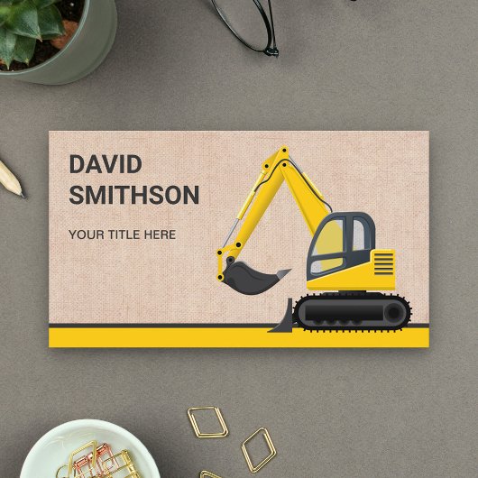 Carte De Visite Bulldozer Excavatrice Construction Burlap Rustique