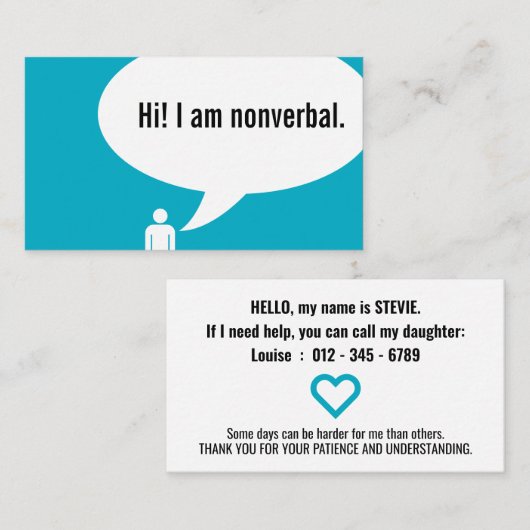Carte De Visite bulle de la parole non VERBALE (Devant / Derrière)