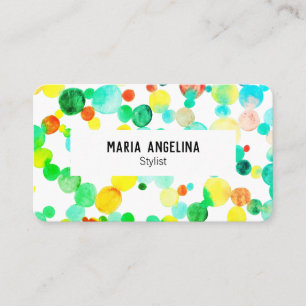 Carte De Visite Bulles d'aquarelle Points et points Bleu jaune Ver