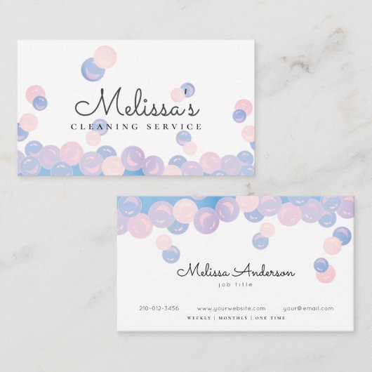 Carte De Visite Bulles roses et bleues Service de nettoyage à domi (Devant / Derrière)