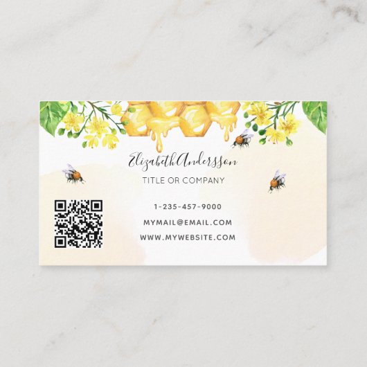 Carte De Visite Bumble abeilles miel fleuri jaune code qr logo (Dos)