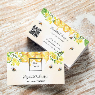 Carte De Visite Bumble abeilles miel fleuri jaune code qr logo