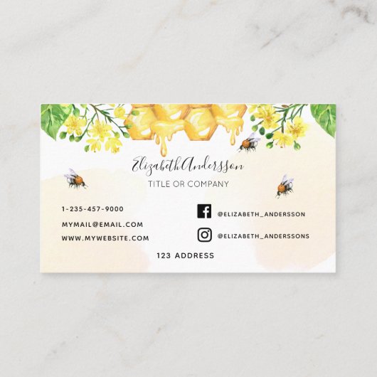 Carte De Visite Bumble bees honey yellow flores (Dos)