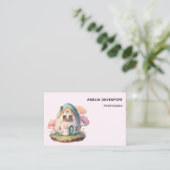 Carte De Visite Bunny Rose & Oeuf Formé Maison Kawaii Style (Debout devant)