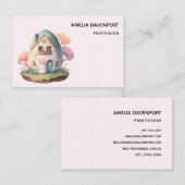 Carte De Visite Bunny Rose & Oeuf Formé Maison Kawaii Style (Devant / Derrière)