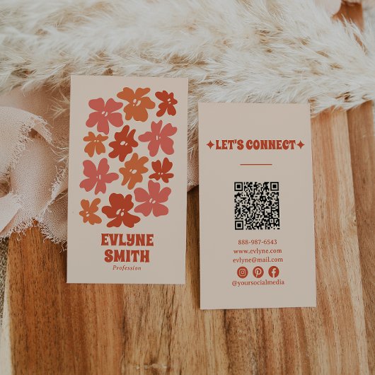 Carte De Visite Burange QR Code Super Floral Terracotta Boho